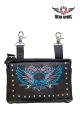 Studded Naked Cowhide Leather Turquoise Skull Belt Bag - Black