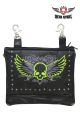 Studded Naked Cowhide Leather Winged Skull Belt Bag- Lime Green