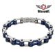 Chrome & Blue Squared Motorcycle Bracelet W/ Blue Gemstones