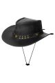 Dream Apparel Men's Black Leather Cowboy Hat, Crackle-Finish Premium Leather Western Studded Hat
