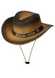 Leather Outback Cowboy Hat Crackle-Finish Premium Leather Western Wide Brim Studded Concho Hatband