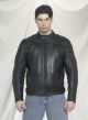 Split Cowhide Leather Racer Jacket W/ Adjustable Velcro Straps - Black