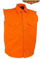Mens Denim Orange Sleeveless Shirt with Buttons