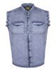 Mens Biker Cuttoff Cotton Shirt Stonewash Sky Blue