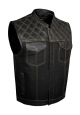 Dream Apparel Mens Black Club Vest Diamond Design Gold Thread Leather & Denim