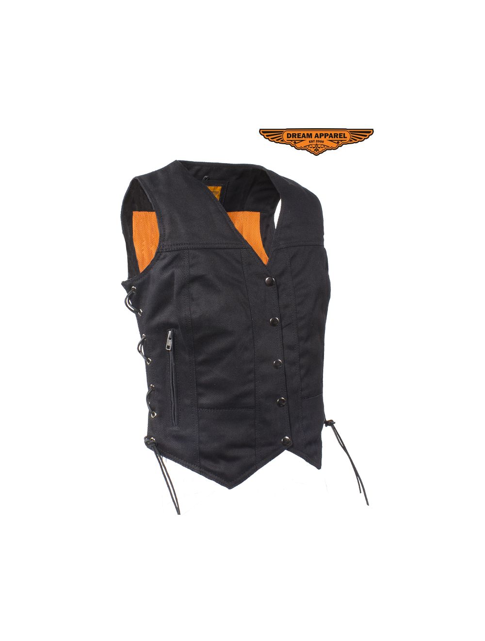 Womens Black Denim Motorcycle Vest With Side Laces