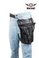 Naked Cowhide Black Leather Multi-Pocket Laced Thigh Bag W/ Extra Layer Of Protection