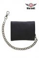 Multi-Pocket Tri-Fold Black Naked Cowhide Leather Wallet with Chain