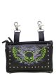 Studded Naked Cowhide Leather Lime Green Skull Belt Bag - Black