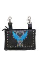 Studded Naked Cowhide Black Leather Belt Bag W/ Turquoise Wings