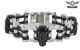 Chrome and Black Motorcycle Chain Bracelet with Black Skulls