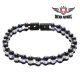 Black Chrome & Blue Squared Motorcycle Bracelet W/ Clear Gemstones