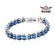 Chrome & Blue Squared Motorcycle Bracelet W/ Blue Gemstones