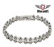 Chrome Plated And White Squared Motorcycle Bracelet W/ Clear Gemstones