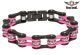 Black and Pink Motorcycle Chain Bracelet with Gemstones