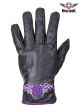 Purple-Rose Graphic Embroidered Naked Leather Gloves