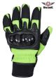Leather Biker Gloves - Green/Black