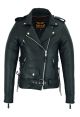 Dream Apparel Women Motorcycle Leather Jacket Cowhide Leather Conceal Carry Pockets Side Laces