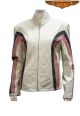 Women's Soft Leather Jacket With Silver & Pink Stripes