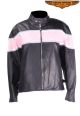 Womens Leather Motorcycle Jacket With Pink Stripe