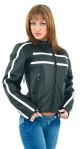 Womens Motorcycle Leather Jacket With Reflective Stripes On Front & Back
