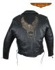 Mens Retro Motorcycle Jacket With Raised American Eagle - Black