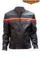 Leather Jacket With Orange Stripes - Mens