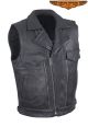 Mens Biker Leather Vest With 14 Pockets