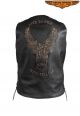Mens Retro Black Leather Vest with Eagle Emboss