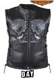 Mens Leather Vest with Reflective Skull