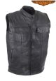 Mens Biker Leather Vest With Concealed Carry On Both Sides
