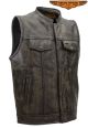 Mens SOA Style Motorcycle Club Vest Distressed Brown Leather