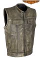 Men's Distressed Brown Leather Motorcycle Club Vest