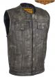 Mens distressed brown No Collar Club Leather Motorcycle Vest