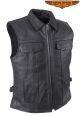 Dream Apparel Mens Motorcycle Club Leather Vest With Fold Collar & Hidden Snaps