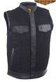 Mens Denim Motorcycle Vest With Leather Trims