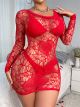 Dream Apparel Women's Rose Red Sexy Teddy Lingerie Bodysuit, Mesh Babydoll, One Size Fishnet Dress