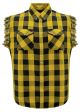Dream Apparel Men's Sleeveless Flannel Shirt Black & Yellow Sleek Design Cotton Shirt Frayed Sleeves
