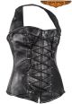Womens Black Leather Corset With Laces & Zipper